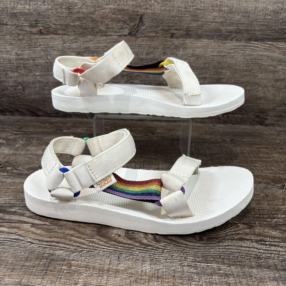Teva Universal Pride Sandals Women's 7 White Rainbow Pride Adjustable Shoes